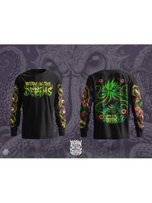унисекс блуза с дълъг ръкав born in the depths kraken черна madcolors apparel